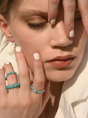 3pc Turquoise Beaded Statement Ring - Women Jewelry (Handmade)